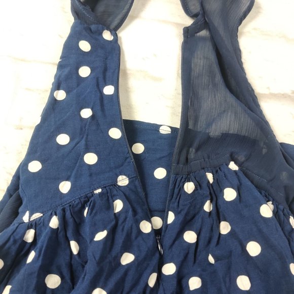 Abercrombie Fitch Womens Mini Dress Sheer Plunge Back Blue White Polka Dot sz S - Picture 7 of 11
